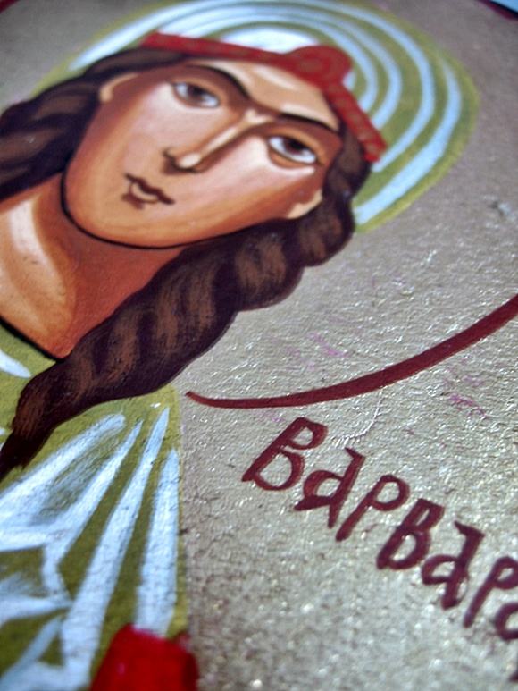 Ikona św. Barbara malowana na desce