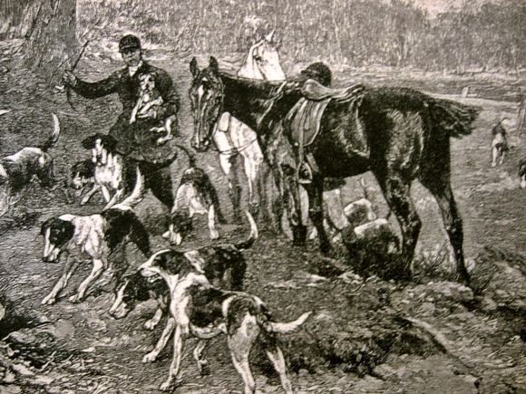 Obraz myśliwski motyw retro Polowanie z psami