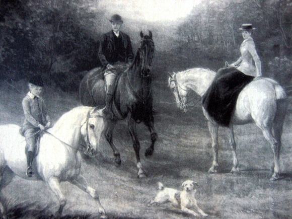 Obraz polowanie rodziny na koniach z pieskiem