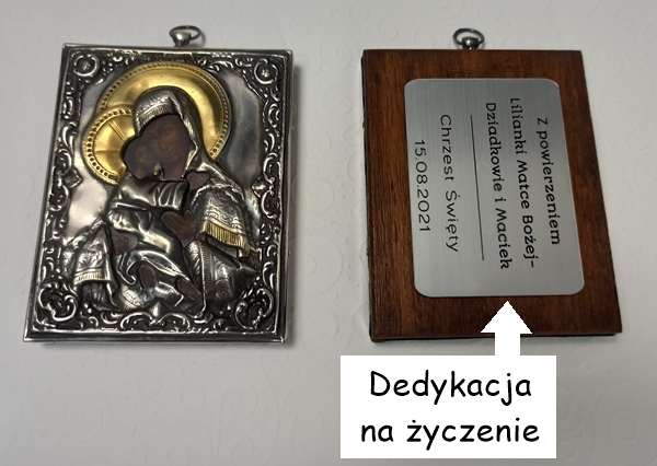 Srebrna ikona z grawerem na 1 Komunię i Chrzest Święty