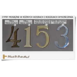 2 srebrne Cyfry na dom - Mosiądz Times New Roman 19 cm