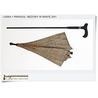 Beżowy Parasol + laska 2W1 Składany parasol z chowaną laską
