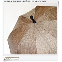 Beżowy Parasol + laska 2W1 Składany parasol z chowaną laską