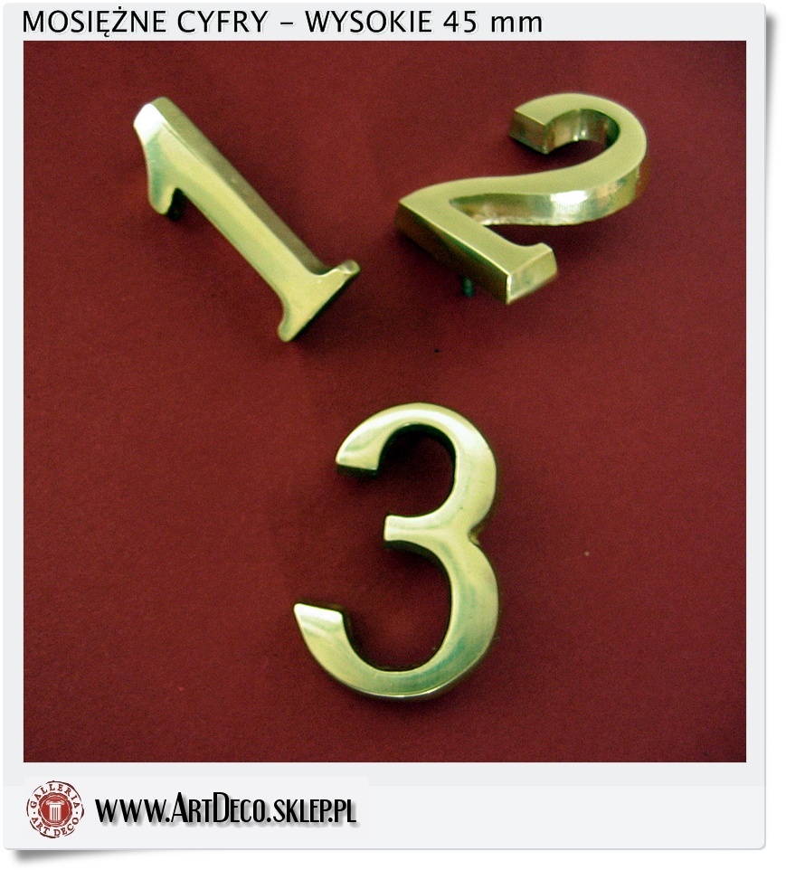  Cyfry  i Numerki mosiężne 45 mm na drzwi drewniane lub metalowe + 0,1,2,3,4,5,6,7,8,9