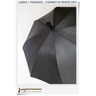 Czarna kratka Parasol + laska 2W1 Składany parasol + laską
