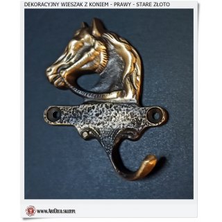 Dekoracyjny wieszak z koniem Prawy - Stare złoto