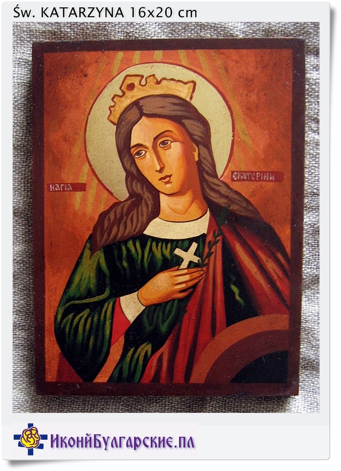  Ikona Święta Katarzyna malowana na desce 16x21 cm