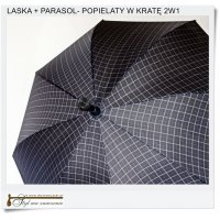 Popielaty Parasol + laska 2W1 Składany parasol + laską