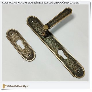 Mosiężne klamki z szyldem na wkładkę bezpieczeństwa