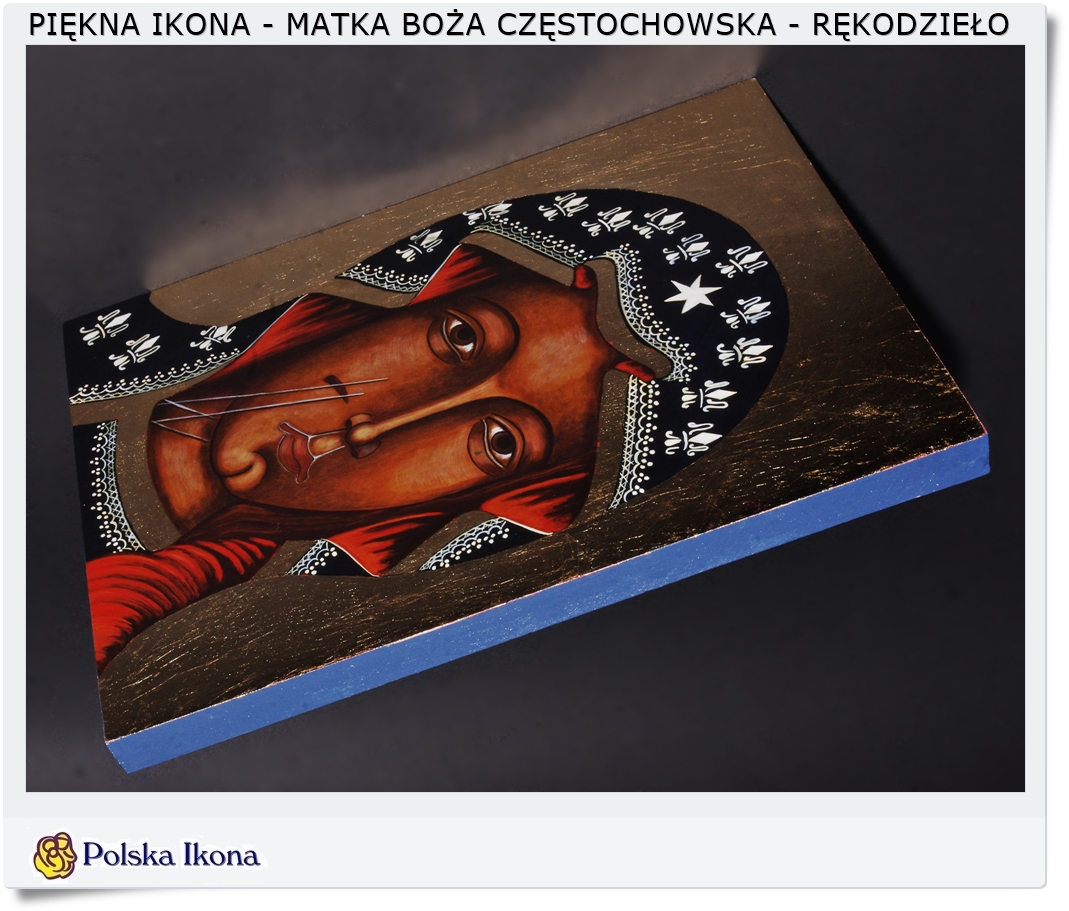  Piękna Ikona malowana na desce Matka Boża Częstochowska 30x20 cm 