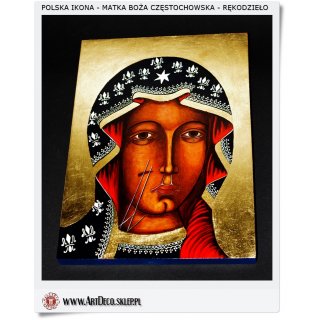 Piękna Ikona malowana na desce Matka Boża Częstochowska 30x20 cm 