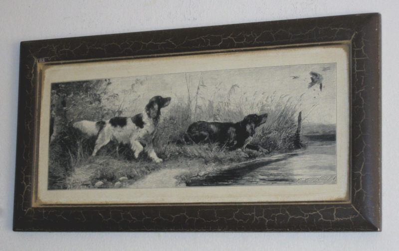  Obrazek przedstawiający Polujące psy  + reprodukcja litografia w stylu retro