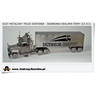 Metalowy model Ciężarówki - Skarbonka Reklama firmy transportowej