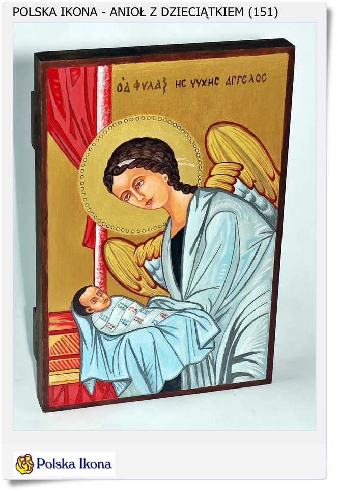  Ładna ikona dla dziecka na urodziny, chrzest i komunię Anioł z dzieciątkiem (151)