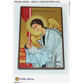 Ładna ikona dla dziecka na urodziny, chrzest i komunię Anioł z dzieciątkiem (151)