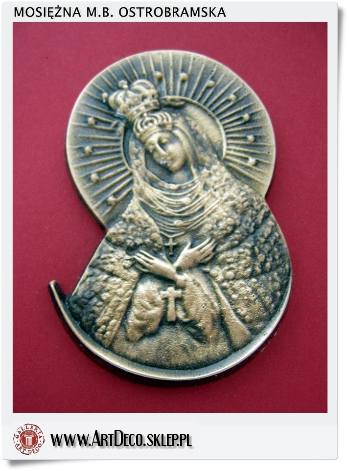 Matka Boska Ostrobramska - Mosiężny emblemat jak IKONA