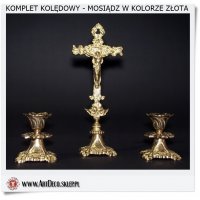 Mosiężny komplet kolędowy Krzyż i 2 świeczniki Polski producent