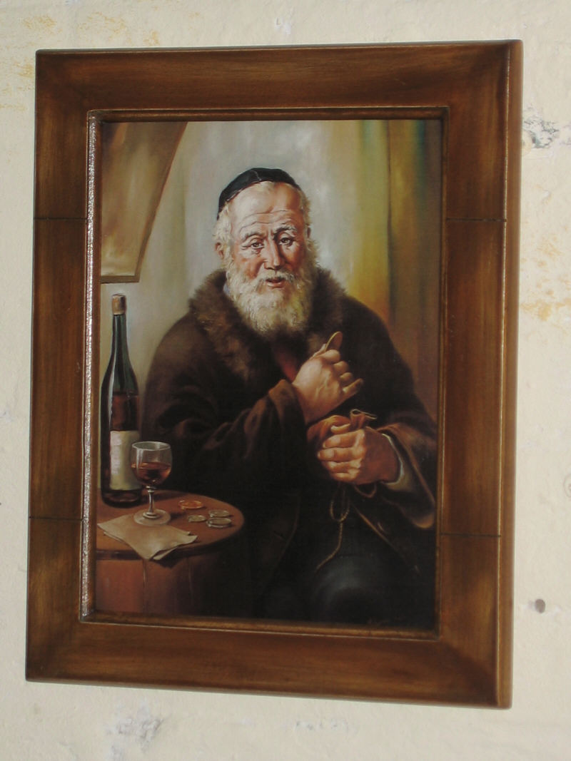  Obraz Żydka smakosza z buteleczką wina