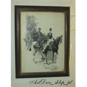 Obrazek retro Żołnierz z ukochaną na koniach