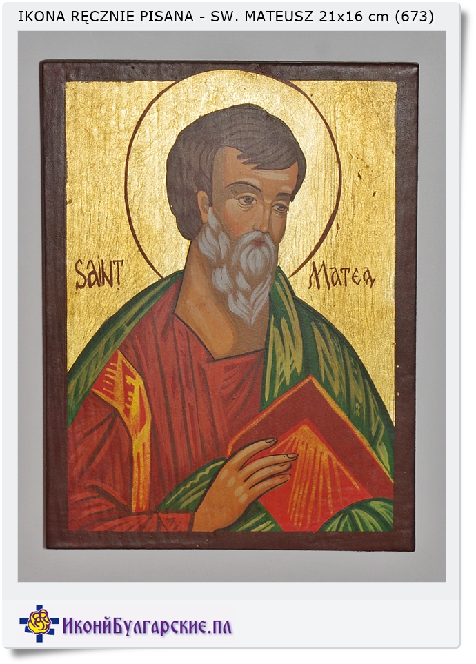  Oryginalna Ikona pisana (malowana) Św. Mateusz 21x16cm