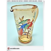 Satre rękodzieło Dekoracyjny dzbanek i sześć szklanek Papuga