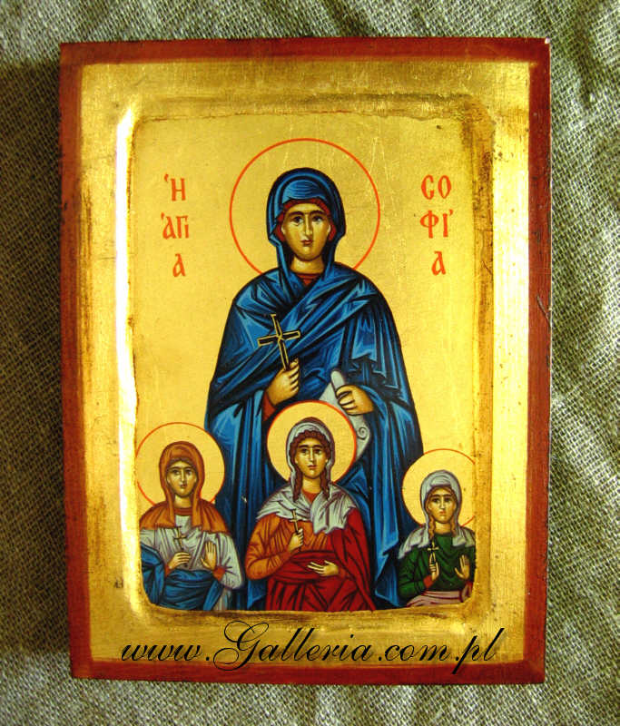  Ikona na desce Święta Zofia z Córkami