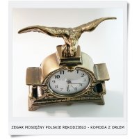 ZEGAR Mosiężny KOMODA z orłem Polskie rękodzieło